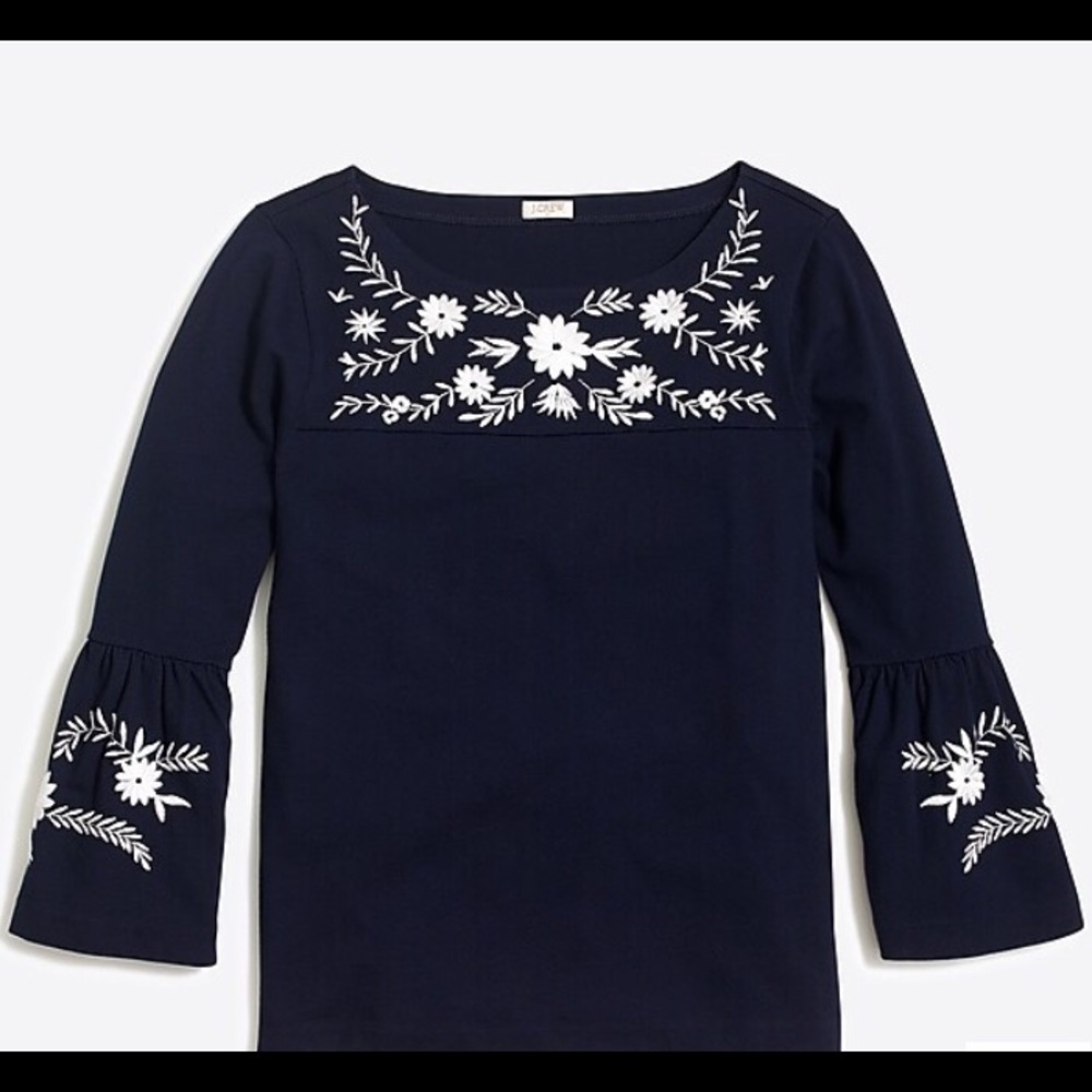 J. Crew bell-sleeve floral embroidered top